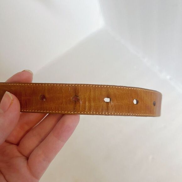 Pierre Cardin Vintage Cognac Brown Leather Skinny Belt Gold Hardware Size 34 - Picture 4 of 6